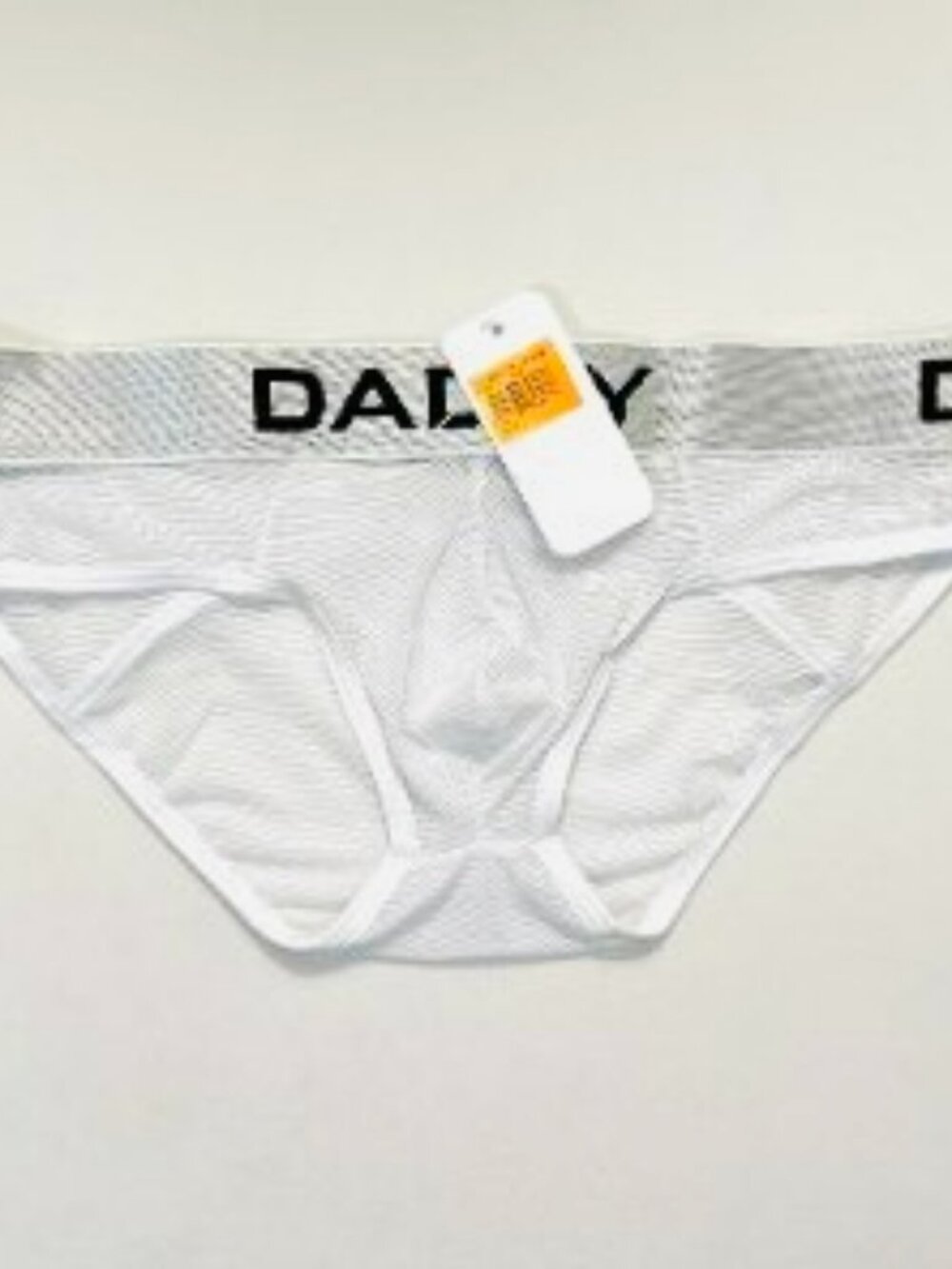 DADDY Size "M"  Sheer Mesh Polyamide Blend Center Seam Brief - White/Silver